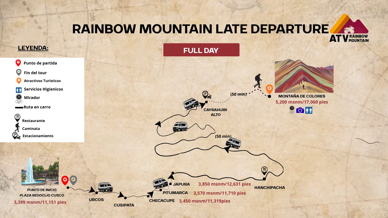 Route Map: Rainbow Mountain Late Departure Tour